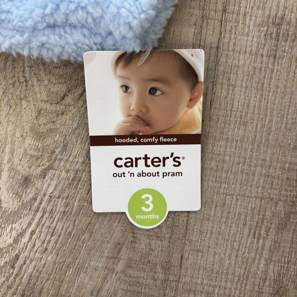 Carter's Baby Boy Bear Pram 3 Month Blue Fuzzy Hooded Comfy Fleece Outdoor Warm - Picture 5 of 11